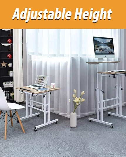 AIZ Mobile Computer Desk with Rolling Wheels for Home Office Workstation, Portable Laptop Tall Table for Standing or Sitting, Adults or Children,Oak, OneSize - LeafyLoom