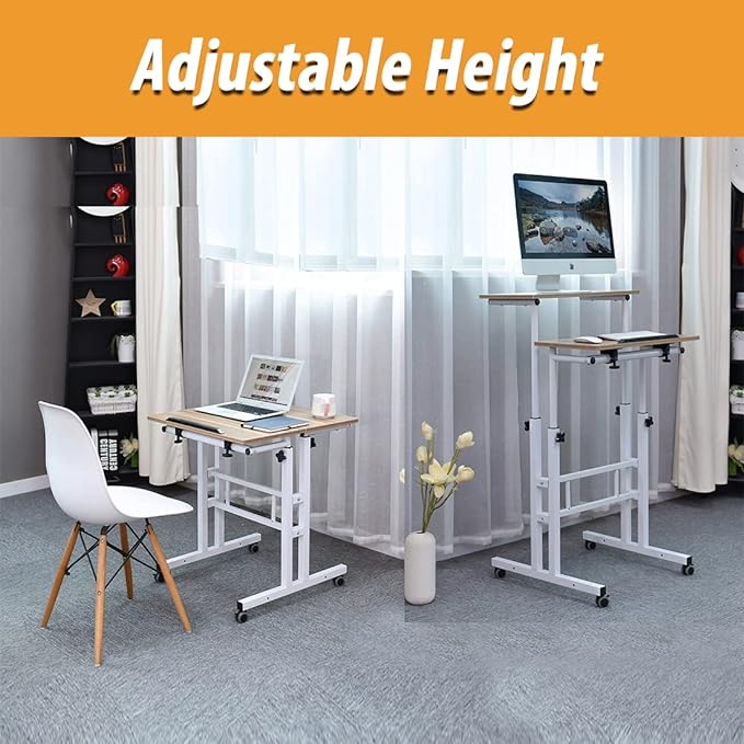 AIZ Mobile Computer Desk with Rolling Wheels for Home Office Workstation, Portable Laptop Tall Table for Standing or Sitting, Adults or Children,Oak, OneSize - LeafyLoom