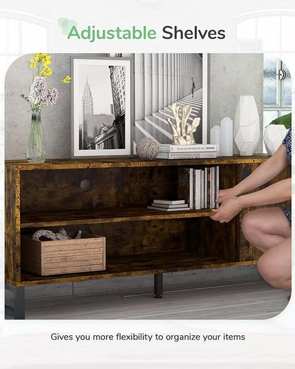 Novilla Media Console, TV Stand for TV's up to 58" Flat Screen Living Room Storage Cabinet Doors and Shelves Entertainment Center, 53 Inches, Brown - LeafyLoom