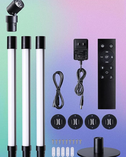 LEONLITE LED Corner Floor Lamp with Spotlight, 360° RGBW Floor Lamp with Music Sync, Remote Control for Reading, Living Rooms, Bedrooms, Desktop - LeafyLoom