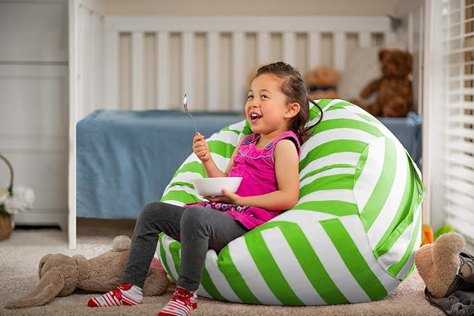Wekapo Stuffed Animal Storage Bean Bag Chair Cover for Kids | Stuffable Zipper Beanbag for Organizing Children Plush Toys Large Premium Cotton Canvas (Green, X-Large) - LeafyLoom