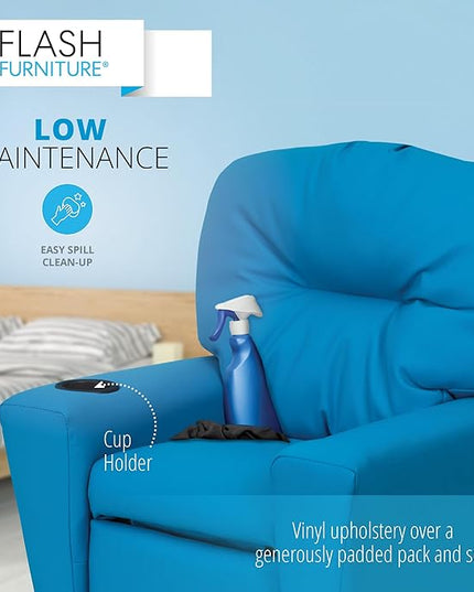 Flash Furniture Chandler Vinyl Kids Recliner with Cup Holder and Safety Recline, Contemporary Reclining Chair for Kids, Supports up to 90 lbs., Turquoise - LeafyLoom