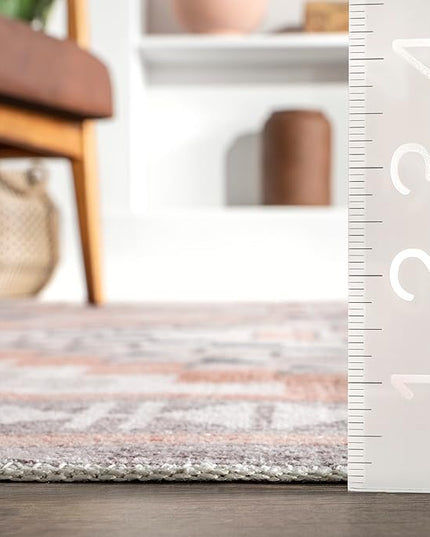 nuLOOM Leighton Machine Washable Southwestern Medallion Ultra Thin Area Rug, 5' x 8', Peach - LeafyLoom