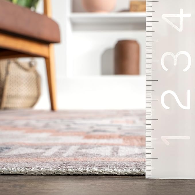 nuLOOM Leighton Machine Washable Southwestern Medallion Ultra Thin Area Rug, 5' x 8', Peach - LeafyLoom
