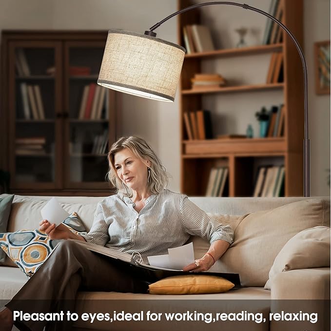 Dimmable Arc Floor Lamp, Floor Lamps for Bedroom, Farmhouse Standing Lamp with Adjustable Hanging Shade, Brown Tall Pole Lamp, Mid Century Floor Lamp for Living Room, Over Couch, 9W LED Bulb Included - LeafyLoom