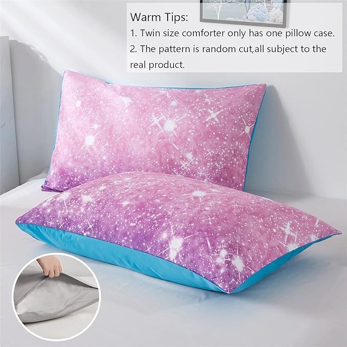 Purple Glitter Comforter Set Twin Size for Girls, Sparkle Galaxy Twinkle Starlight Comforter for Twin(2-Piece) - LeafyLoom
