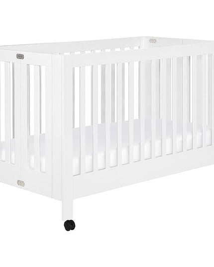 Babyletto Maki Full-Size 2-in-1 Portable Folding Crib with Toddler Bed Conversion Kit in White, Greenguard Gold Certified - LeafyLoom