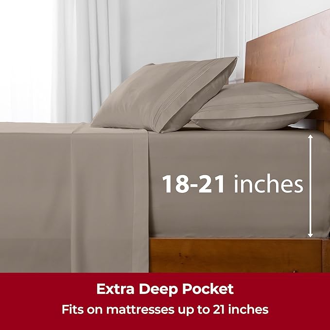 Mellanni Extra Deep Full Sheets - 4 PC Iconic Collection Bedding Sheets & Pillowcases - Hotel Luxury, Ultra Soft, Cooling Bed Sheets - Extra Deep Pocket up to 21 inch (Full, Tan) - LeafyLoom