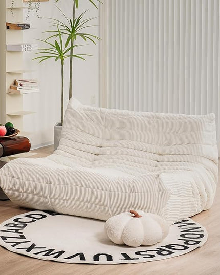 N&V Fireside Loveseat, Mid Century Armless Twin Size Floor Sofa, Soft Premium Corduroy Floor Lounge Chair, Foam Sofa Accent Chair for Living Room Bedroom and Office, Ivory - LeafyLoom