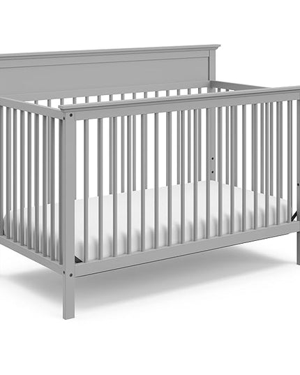 Storkcraft Carmel 5-in-1 Convertible Crib (Pebble Gray) - GREENGUARD Gold Certified, Converts to Toddler Bed & Full-Size Bed, Fits Standard Full-Size Crib Mattress, 4 Adjustable Mattress Heights - LeafyLoom