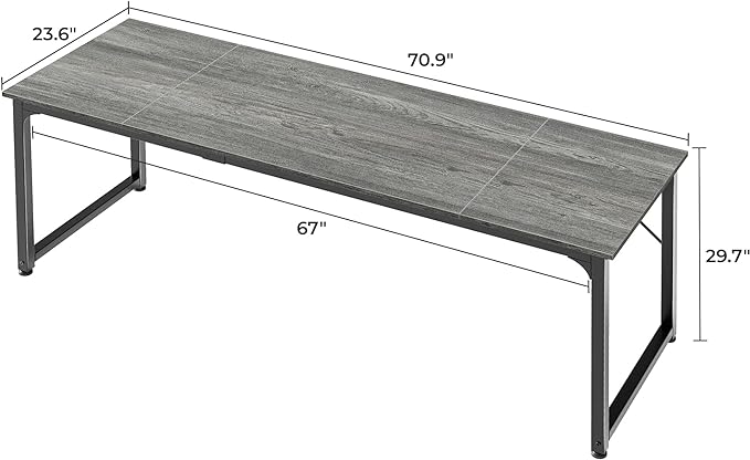 Computer Desk, 70 Inch Office Desk, Gaming Desk with Storage, Writing Desk Work Desk for Home Office, Study, Long Simple Desk, Large Legroom, Metal Frame, Grey - LeafyLoom