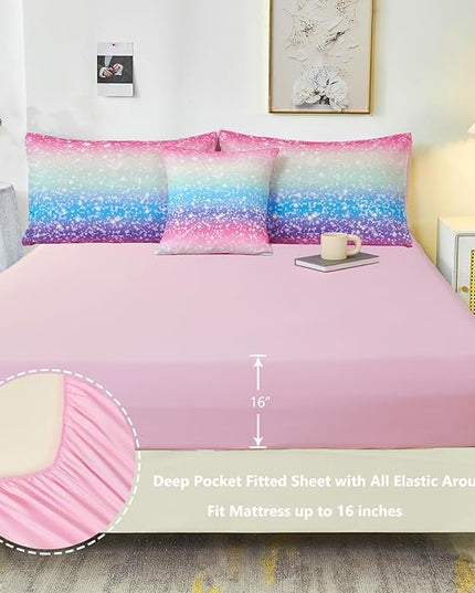 PERFEMET Rainbow Queen Comforter Set with Sheets, 6 Pieces Blue Green Bedding Sets for Girls, Tie Dye Ombre Bed Set for Bedroom Decoration, Lightweight All Season Bed in A Bag - LeafyLoom