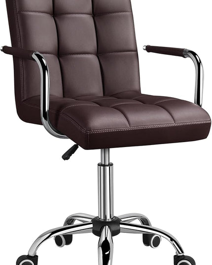 Yaheetech Office Desk Chair PU Leather Mid-Back Task Chair Executive Chair Modern Adjustable Home Office Chair Swivel Chair with Smooth Casters Brown - LeafyLoom