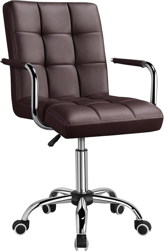 Yaheetech Office Desk Chair PU Leather Mid-Back Task Chair Executive Chair Modern Adjustable Home Office Chair Swivel Chair with Smooth Casters Brown - LeafyLoom