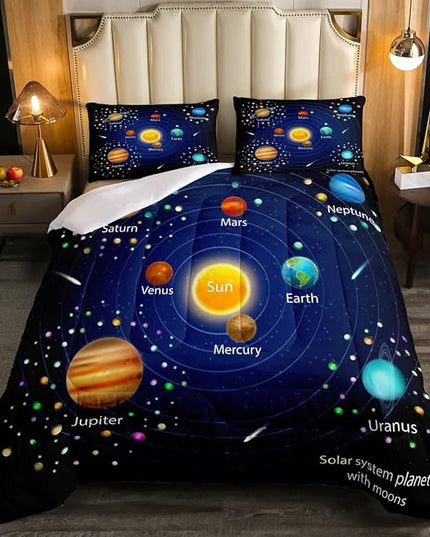 Erosebridal Kids Outer Space Comforter Set, Boys Starry Sky Galaxy Duvet Sets Queen Size Planet Space Down Comforter for Girls Teens Adult Bedroom Decor, Solar System Cosmos Bedding Set, Blue Purple - LeafyLoom