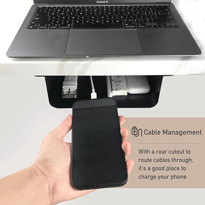 Under Desk Storage Shelf Under Desk Drawer Storage for Sit Stand Desk, Table, Gaming Desk, Workstations Under Desk Organizer Adds Tray for Home and Office(Black) - LeafyLoom