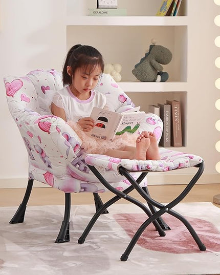 Welnow Toddler Kids Lazy Chair with Ottoman, Glow in The Dark Accent Comfy Lounge Children Armchair Couch with Removable Cover, Detachable Reading Chair with Footrest for Boy or Girl, Pink Elephant - LeafyLoom