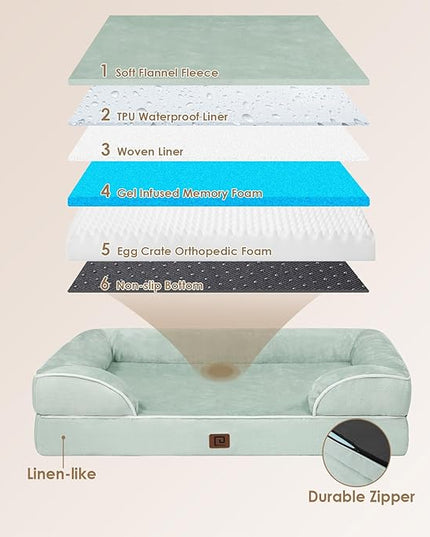 EHEYCIGA Orthopedic Dog Bed for Small Dogs, Waterproof Memory Foam Small Dog Beds with Sides, Non-Slip Bottom and Egg-Crate Foam Medium Dog Couch Bed with Washable Removable Cover, Sage Green EHEYCIGA