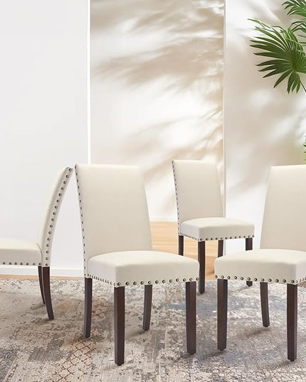 COLAMY Modern Wood Dining Chairs Set of 4,19 Inch Parsons Dining Chairs, High Back Padded Chairs with Nailed Trim, Kitchen Dining Room Chairs, Beige - LeafyLoom