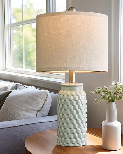 20.5 inches Modern Ceramic Green Bedside Lamp Set of 2 for Bedroom Decor Farmhouse Table Lamp for Living Room Office Dorm - LeafyLoom