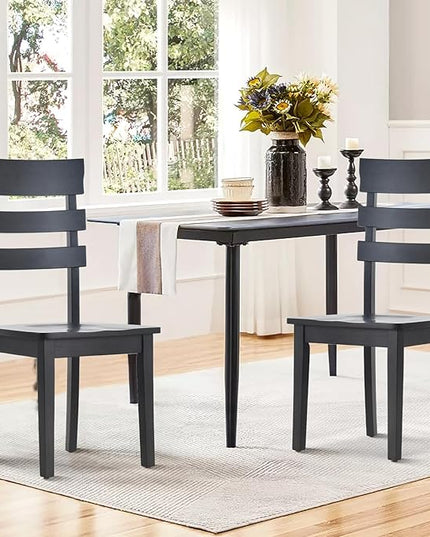 COLAMY Wooden Dining Chairs Set of 6, Ladder High Back Kitchen Side Chair, Farmhouse Armless Dining Room Chairs with Adjustable Foot Pegs, Black - LeafyLoom