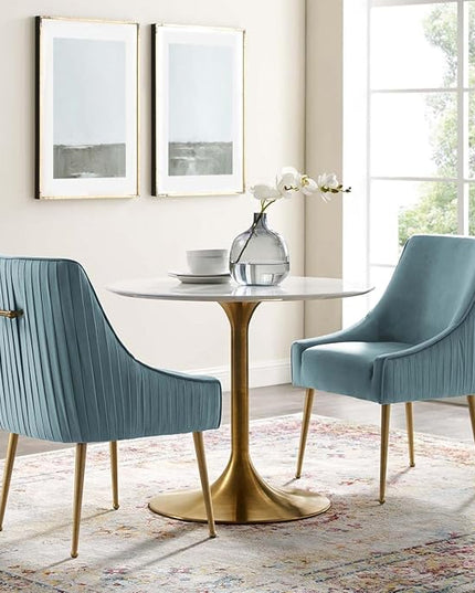 Modway Discern Pleated Back Upholstered Performance Velvet Dining Chair Set of 2, Light Blue - LeafyLoom