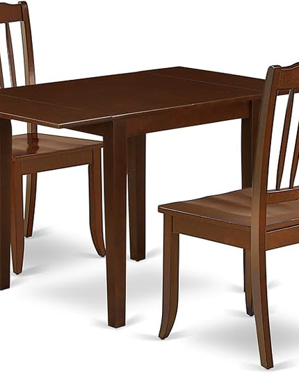 East West Furniture NDDA3-MAH-W Norden 3 Piece Kitchen Set Contains a Rectangle Table with Dropleaf and 2 Dining Room Chairs, 30x48 Inch - LeafyLoom