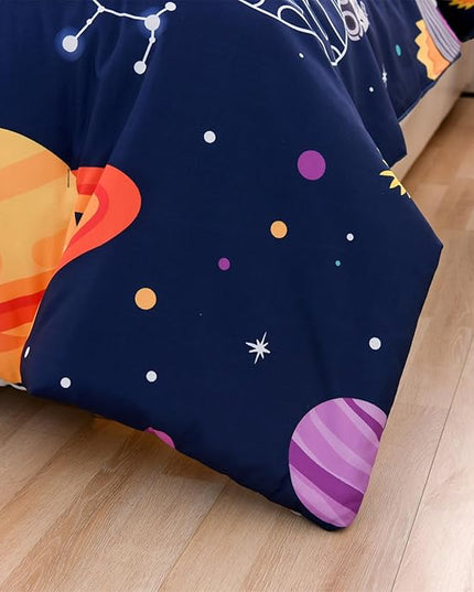 Aimuan Twin Comforter Set Kids Space Rocket Bedding Set Super Soft & Cute Aliens UFO Printed for Teen Boys Girls (Navy, Twin) - LeafyLoom