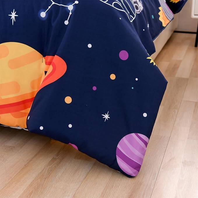 Aimuan Space Bedding Set Kid Rocket Comforter Set Full Size Super Soft & Cute Aliens UFO Printed Quilt Set for Teen Boys Girls (Navy, Full) - LeafyLoom