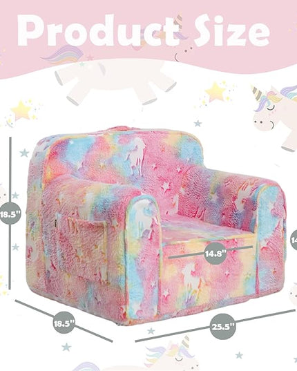 Comfy Toddler Chair Kids Chair,Toddler Foam Chair,Kids Armchair Toddler Couch Baby Kids Sofa Reading Chair with Glow in The Dark(Glow Pink) - LeafyLoom