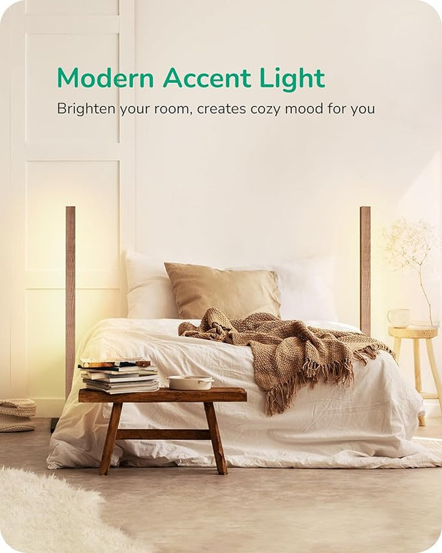 EDISHINE Wood LED Corner Floor Lamp, Modern Dimmable Light with Remote, Minimalist Standing Floor Light for Living Room, Bedroom, Office, 7 Color Temperature 2700~6000K, 46" - LeafyLoom