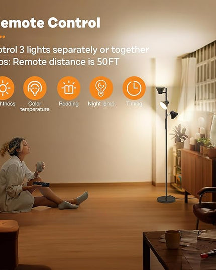2024 Upgraded LED Floor Lamp, 36W Modern Floor Lamp with Remote & Touch Control, 4 Color Temperatures, Standing Lamp with 3 Rotatable Lights, Floor Lamps for Living Room, Bedroom, Office - LeafyLoom