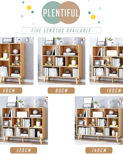 IOTXY Wooden Open Shelf Bookcase - 3-Tier Floor Standing Display Cabinet Rack with Legs, 7 Cubes Bookshelf, Pear Yellow - LeafyLoom