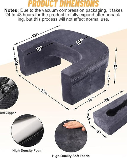 Reading Pillow & Gaming Pillow for Lap, Lap Desk Pillow for Gaming with Coaster, Soft Arm Rest Pillow for Adult, Memory Foam Bed Rest Pillows for Reading, Working, Sitting in Bed Floor Sofa, Grey - LeafyLoom