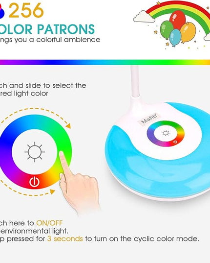 2 Pack LED Desk Lamp Cordless Rechargeable Battery Operated Table Light Adjustable Gooseneck Dimmable Touch Control Color Changing RGB Eye-Caring Base Night Light for Kids with USB Charging Cable - LeafyLoom