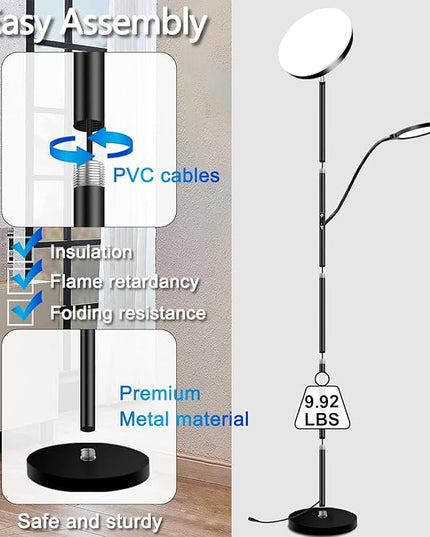 Reading Floor lamp + RGB Mood Mix Color Modern Standing Sofa Lamps Lighting 7 Colors Color Changing rgbw Smart WiFi APP Remote Control for Bedroom Living Room Gaming Reading Learning - LeafyLoom