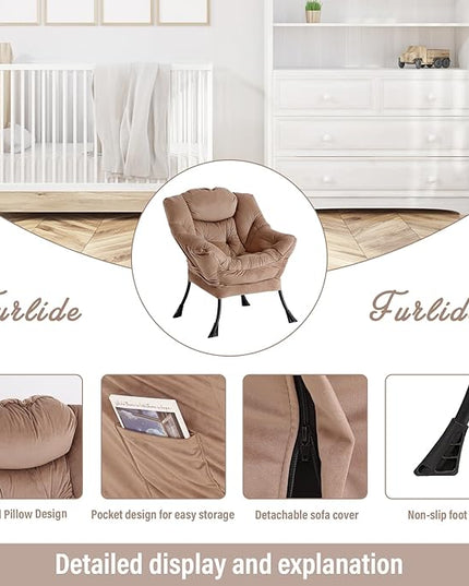 Lazy Chair with Ottoman, Modern Chair with Folding Footrest, Lounge Accent Chair, Comfortable Reading Chair, Oversized Armchairs for Bedroom, Study, Living Room, Courtyard (Khaki) - LeafyLoom