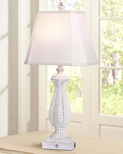3-Way Dimmable Table Lamps for Bedrooms Set of 2, 30" H Touch Lamps for Living Room with 2 USB Ports and AC Outlet, White Mermaid Bedside Lamp for Nightstand, Resin Farmhouse Rustic Lamp with 2 Bulb - LeafyLoom