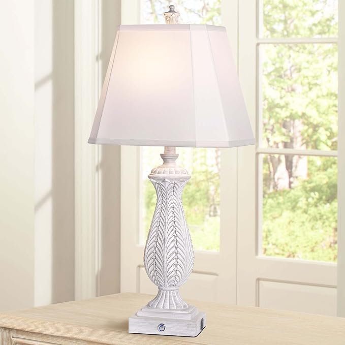 3-Way Dimmable Table Lamps for Bedrooms Set of 2, 30" H Touch Lamps for Living Room with 2 USB Ports and AC Outlet, White Mermaid Bedside Lamp for Nightstand, Resin Farmhouse Rustic Lamp with 2 Bulb - LeafyLoom