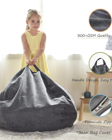 YuppieLife Stuffed Animals Bean Bag Chair Cover Candy-Colored Bean Bag（Just Cover, No Filling）/Extra Large Stuff 'n Sit Organization/Toy Storage Bag/Kids Toys Organizer（38'',Dark Grey） - LeafyLoom