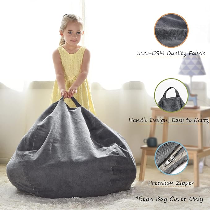 YuppieLife Stuffed Animals Bean Bag Chair Cover Candy-Colored Bean Bag（Just Cover, No Filling）/Extra Large Stuff 'n Sit Organization/Toy Storage Bag/Kids Toys Organizer（38'',Dark Grey） - LeafyLoom