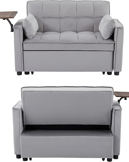 Comfy Cute Tufted Upholstered Loveseat Sofa with Pull Out Sleeper Couch Bed and 2 Pillows,Modern Convertible Love Seat Sofabed for Computer & Coffee Living Room Furniture Sets - LeafyLoom