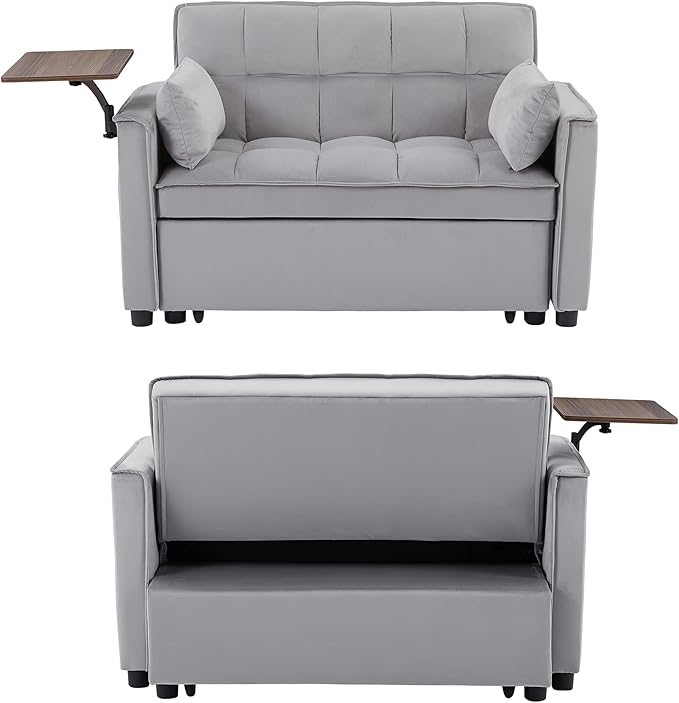 Comfy Cute Tufted Upholstered Loveseat Sofa with Pull Out Sleeper Couch Bed and 2 Pillows,Modern Convertible Love Seat Sofabed for Computer & Coffee Living Room Furniture Sets - LeafyLoom