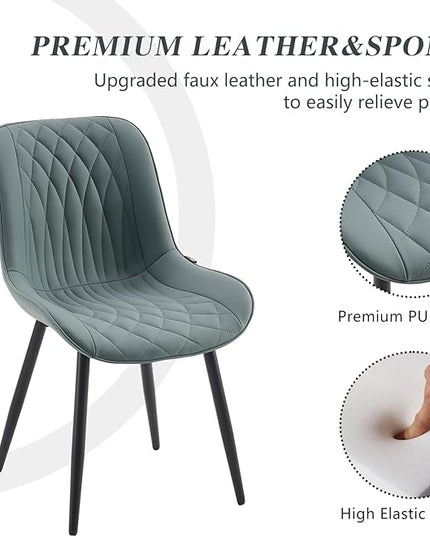 YOUNIKE Dining Chairs set of 2 with High Back Mid Century Modern Kitchen & Dining Room Chairs PU Faux Leather Upholstered sillas de comedor Comfortable Padded Accent Chair with Metal Leg Greyish Green - LeafyLoom
