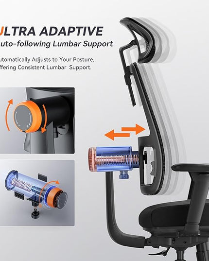 Newtral Ergonomic Home Office Chair, High Back Desk Chair with Unique Adaptive Lumbar Support, Adjustable Headrest, Seat Depth Adjustment, 96°-126° Tilt Function, 4D Armrest Recliner - LeafyLoom