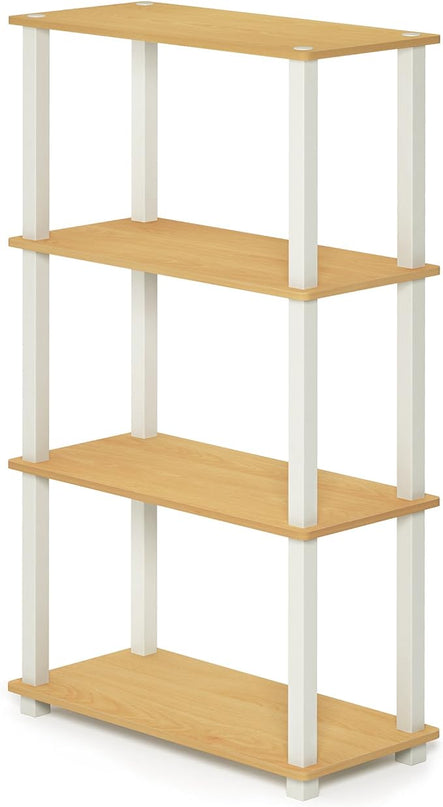 Furinno Turn-N-Tube 4-Tier Multipurpose Shelf Display Rack, Square Tube, Beech/White - LeafyLoom
