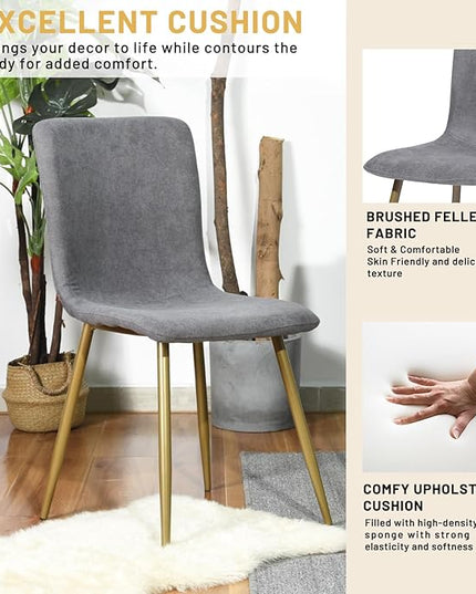 FurnitureR Modern Style Dining Chairs Set of 4, Comfy Side Chair with Fabric Seat Sturdy Metal Gold Legs for Kitchen Living Room Bedroom, Grey - LeafyLoom