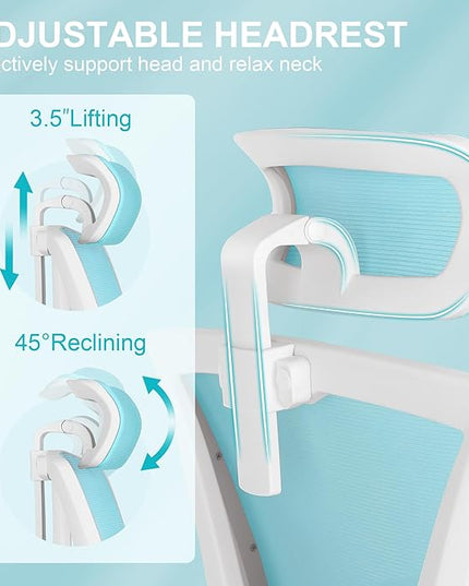 Misolant Ergonomic Office Chair with Footrest, Ergonomic Desk Chair with Adjustable 2D Lumbar Support, High Back Office Chair with Adjustable Headrest, Comfortable Executive Office Chair -Blue - LeafyLoom