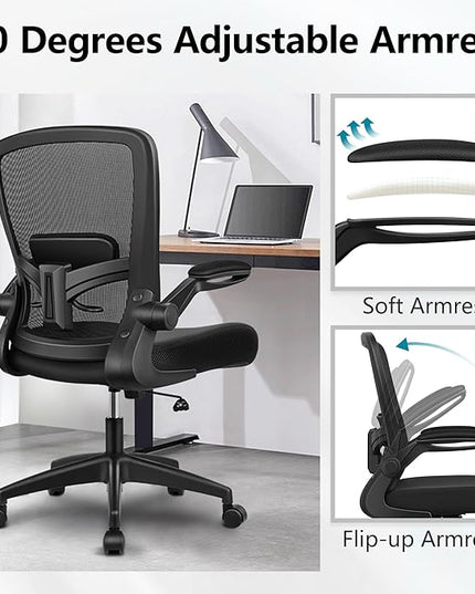 FelixKing Office Chair, Ergonomic Desk Chair Breathable Mesh Chair with Adjustable High Back Lumbar Support Flip-up Armrests, Executive Rolling Swivel Comfy Task Computer Chair for Home Office - LeafyLoom
