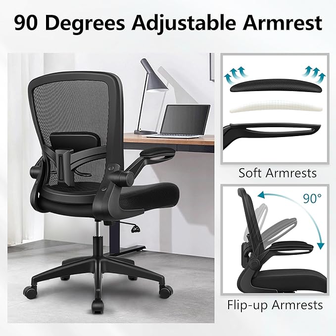 FelixKing Office Chair, Ergonomic Desk Chair Breathable Mesh Chair with Adjustable High Back Lumbar Support Flip-up Armrests, Executive Rolling Swivel Comfy Task Computer Chair for Home Office - LeafyLoom
